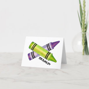 Green Lila Artist Crayons Child Birthday Party Dankeskarte
