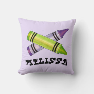 Green Lila Artist Crayons Child Birthday Party Kissen
