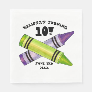Green Lila Artist Crayons Child Birthday Party Serviette