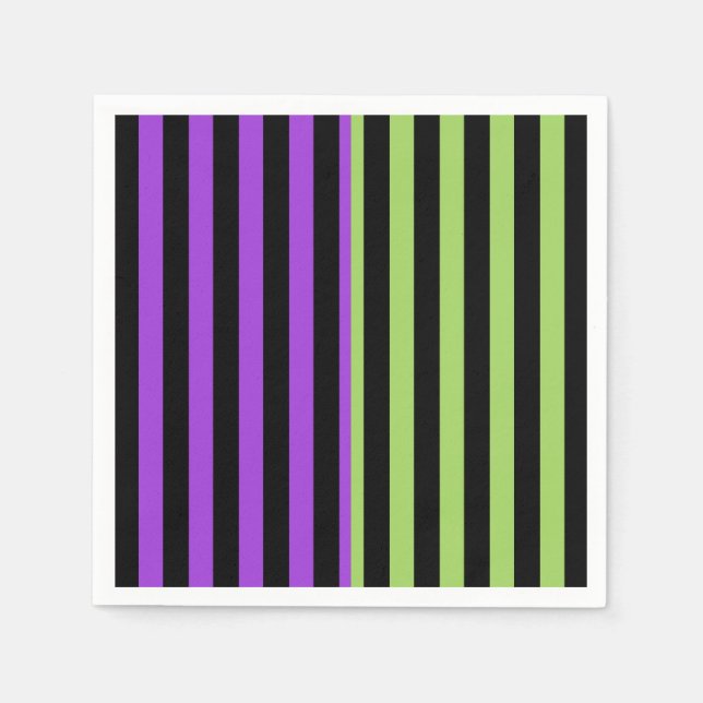 Green Lila & Black Halloween Strip Party Serviette (Vorderseite)