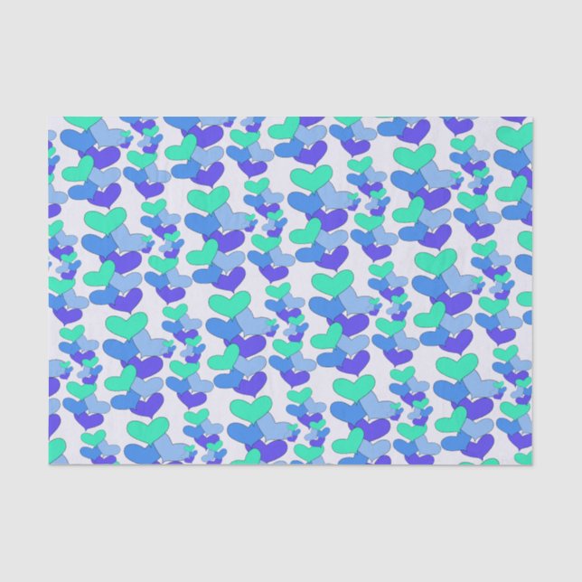 Green Lila Blue Hearts Seidenpapier (Vorderseite)