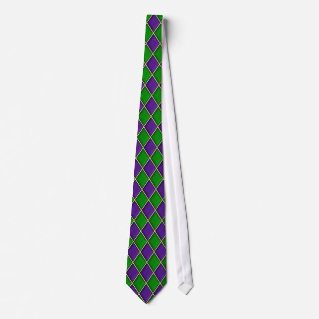Green & Lila Diamond Muster Mardi Gras Krawatte (Vorderseite)