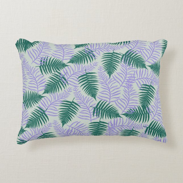 Green Lila Fern Blätter Retro 70er Blume Muster Dekokissen (Vorderseite)