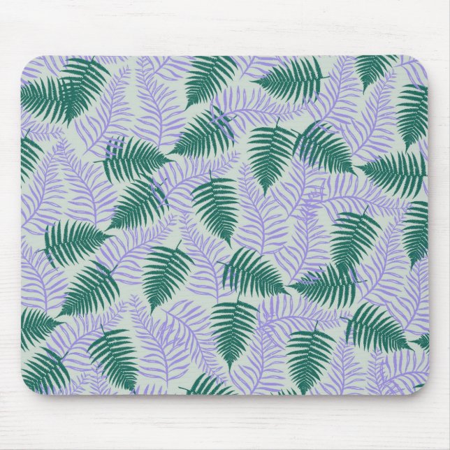 Green Lila Fern Blätter Retro 70er Blume Muster Mousepad (Vorne)