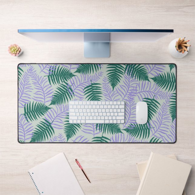 Green Lila Fern Blätter Retro 70er Blume Muster Schreibtischunterlage (Büro 1)