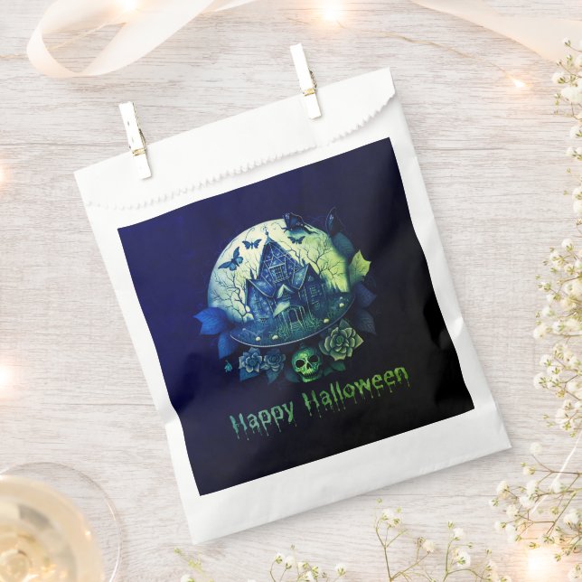 Green Lila Gothic Spuk House Happy Halloween Geschenktütchen (Ausgeschnitten)