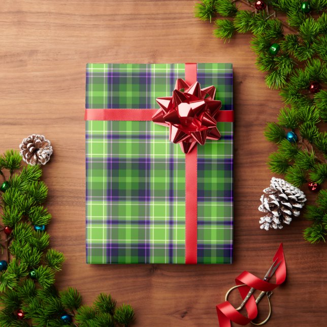 Green Lila Kariert Gingham Pattern Geschenkpapier (Feiertagsgeschenk)