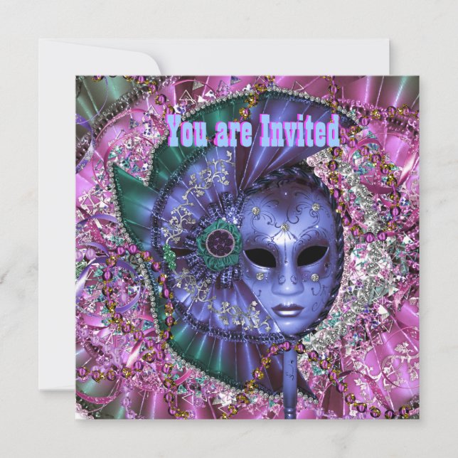 Green Lila Masquerade Party Einladung (Vorderseite)