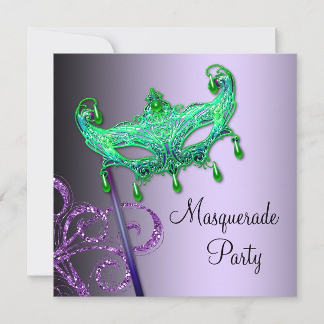 Green Lila Masquerade Party Einladungen (Vorderseite)