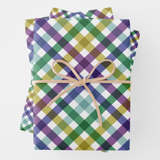 Green Lila Modern Gingham Gift Geschenkpapier Set (Beispiel)