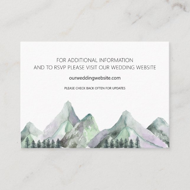 Green Lila Mountains Wedding Website Card Visitenkarte (Vorderseite)