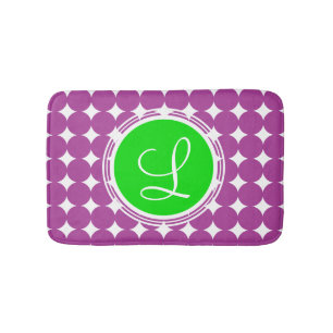 Green & Lila Polka Dot Monogramm Badematte