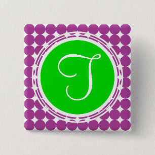 Green & Lila Polka Dot Monogramm Button