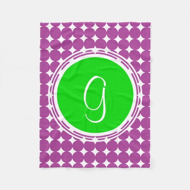 Green & Lila Polka Dot Monogramm Fleecedecke (Vorderseite)