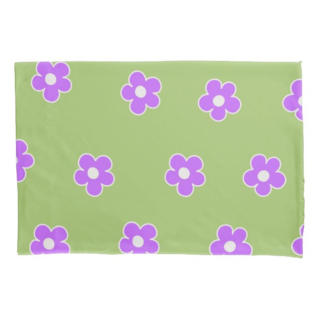 Green Lila Retro Y2K Blume Muster Kissenbezug (Vorderseite)