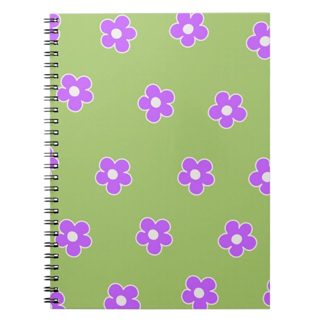 Green Lila Retro Y2K Blume Muster Notebook Notizblock (Vorderseite)