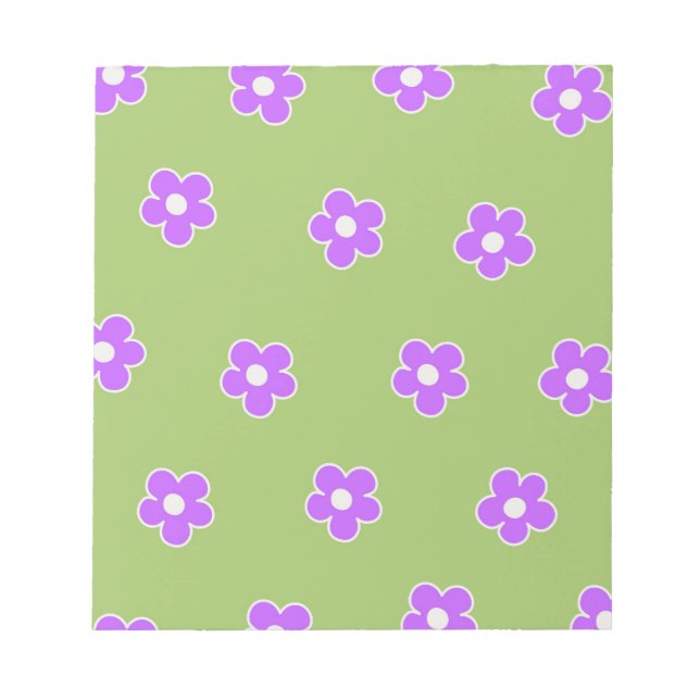 Green Lila Retro Y2K Blume Muster Notizblock (Vorderseite)