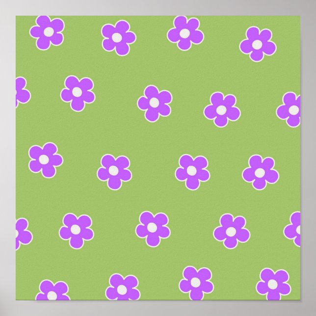Green Lila Retro Y2K Blume Muster Poster (Vorne)