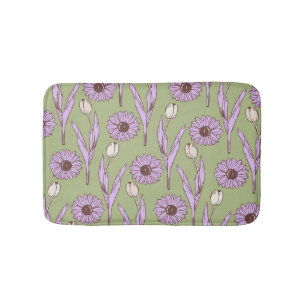 Green Lila Retro Y2K Funky Hippie Blume Muster Badematte