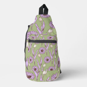 Green Lila Retro Y2K Funky Hippie Blume Muster Crossbody Bag