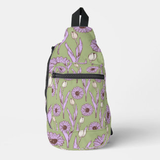 Green Lila Retro Y2K Funky Hippie Blume Muster Crossbody Bag