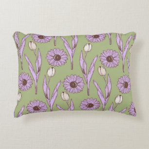 Green Lila Retro Y2K Funky Hippie Blume Muster Dekokissen