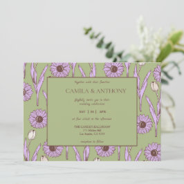 Green Lila Retro Y2K Funky Hippie Blume Muster Einladung