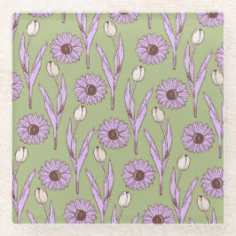 Green Lila Retro Y2K Funky Hippie Blume Muster Glasuntersetzer