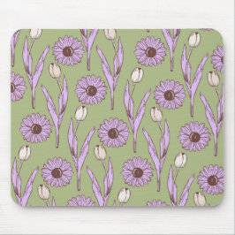 Green Lila Retro Y2K Funky Hippie Blume Muster Mousepad