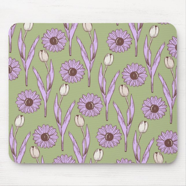 Green Lila Retro Y2K Funky Hippie Blume Muster Mousepad (Vorne)