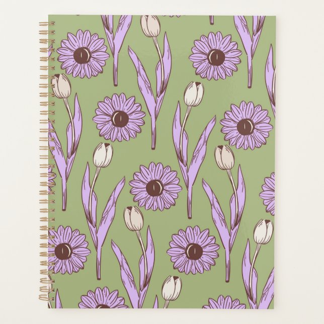 Green Lila Retro Y2K Funky Hippie Blume Muster Planer (Vorderseite)
