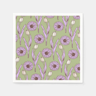 Green Lila Retro Y2K Funky Hippie Blume Muster Serviette