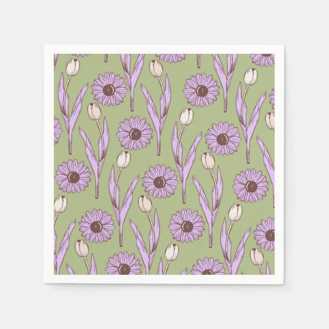 Green Lila Retro Y2K Funky Hippie Blume Muster Serviette (Vorderseite)