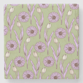 Green Lila Retro Y2K Funky Hippie Blume Muster Steinuntersetzer