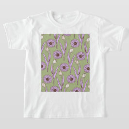 Green Lila Retro Y2K Funky Hippie Blume Muster T-Shirt