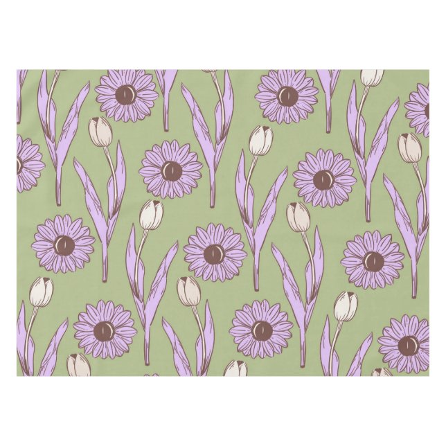 Green Lila Retro Y2K Funky Hippie Blume Muster Tischdecke (Vorderseite (Horizontal))