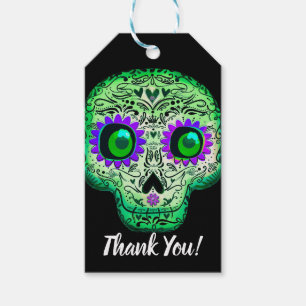 Green & Lila Sugar Skull Black Halloween-Party Geschenkanhänger