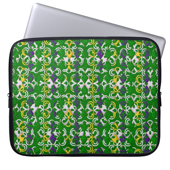 GREEN LILA YELLOW WHITE MARDI GRAS FLEUR DI LIS LAPTOPSCHUTZHÜLLE (Vorderseite)