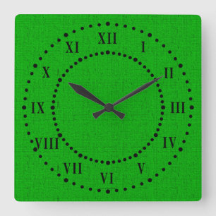 Green Linen Look Roman Numeral Wall Clock Quadratische Wanduhr