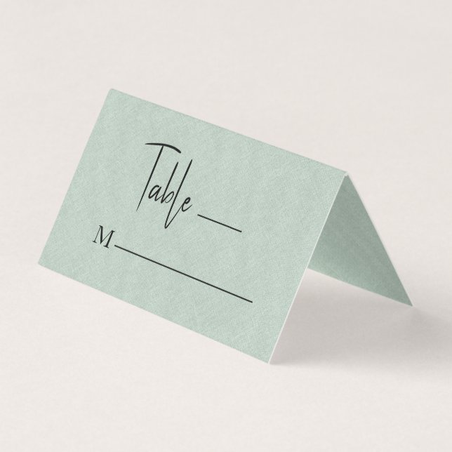 Green Linen Simple Black Script Wedding Platzkarte Visitenkarten (Vorderseite)