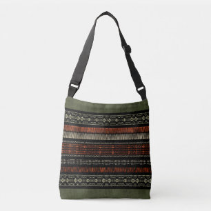 Green Linen Tribal Muster  Tragetaschen Mit Langen Trägern