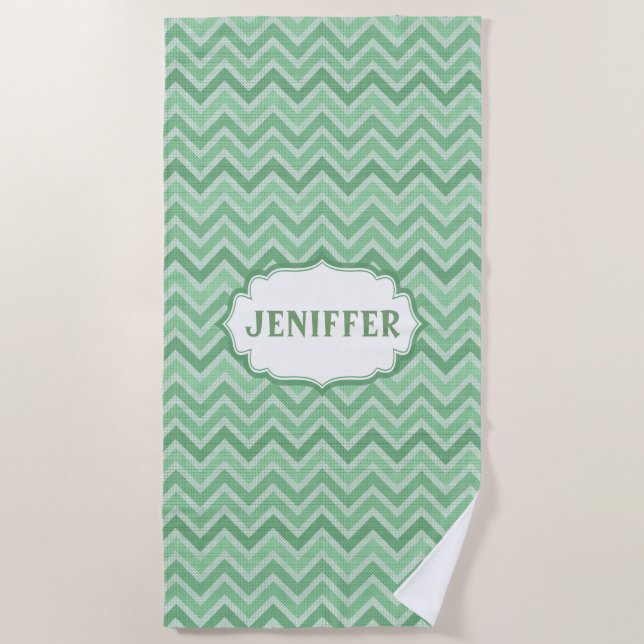 Green Linen Zigzag Strandtuch (Vorderseite)