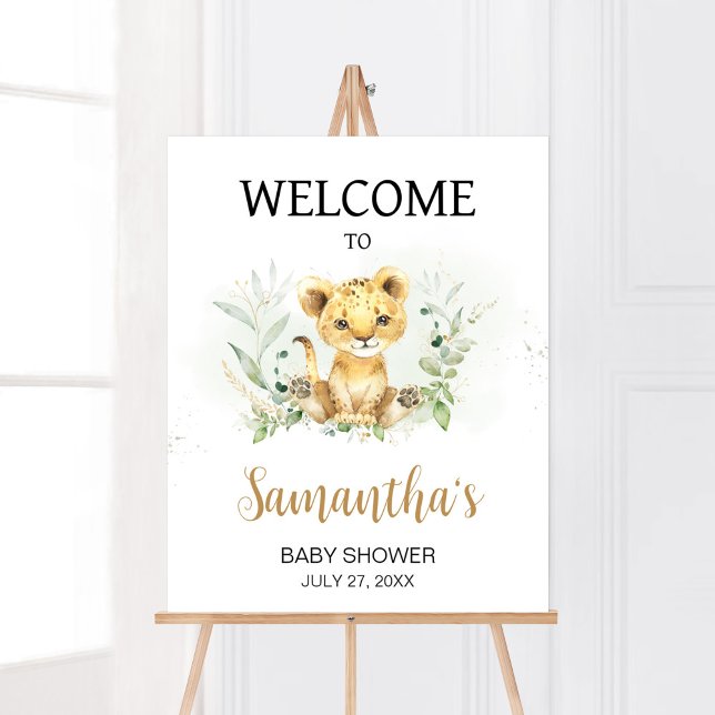 Green Lion Baby Dusche Willkommen Poster (Gender Neutral Lion Jungle Baby Shower Welcome Sign)