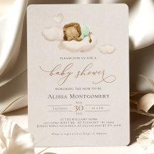 GREEN Lion Baby Shower Einladung