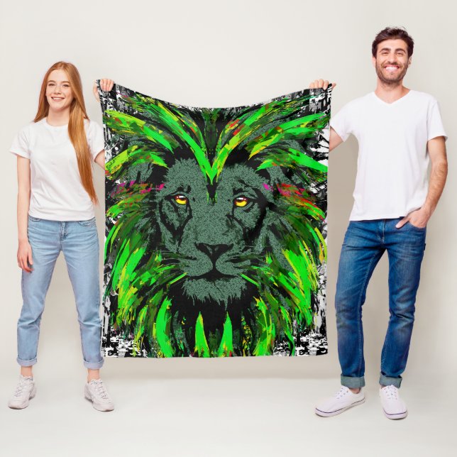 Green Lion Head - Lion Face Fleece Blanket (Beispiel)