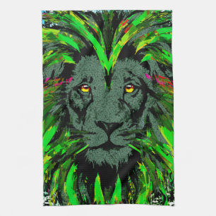 Green Lion Head - Lion Face Portrait Zeichnend Geschirrtuch