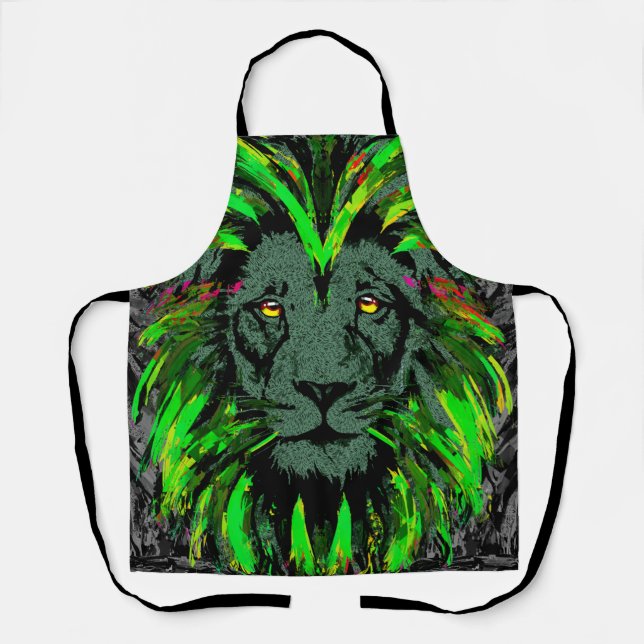 Green Lion Head - Lion Face Portrait Zeichnend Sch Schürze (Vorderseite)