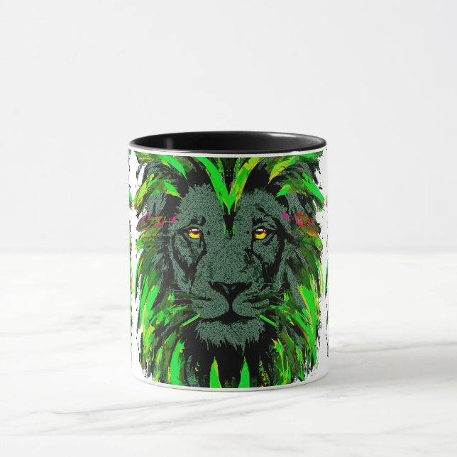 Green Lion Head - Lion Face Portrait Zeichnend Tasse (Zentrum)