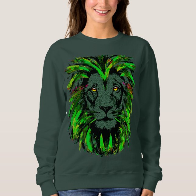 Green Lion Head - Lion Sweatshirt Portrait Zeichne (Vorderseite)