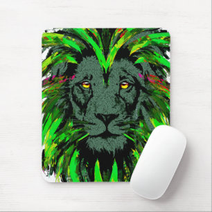 Green Lion Mousepad - Lion Face Portrait Zeichnend